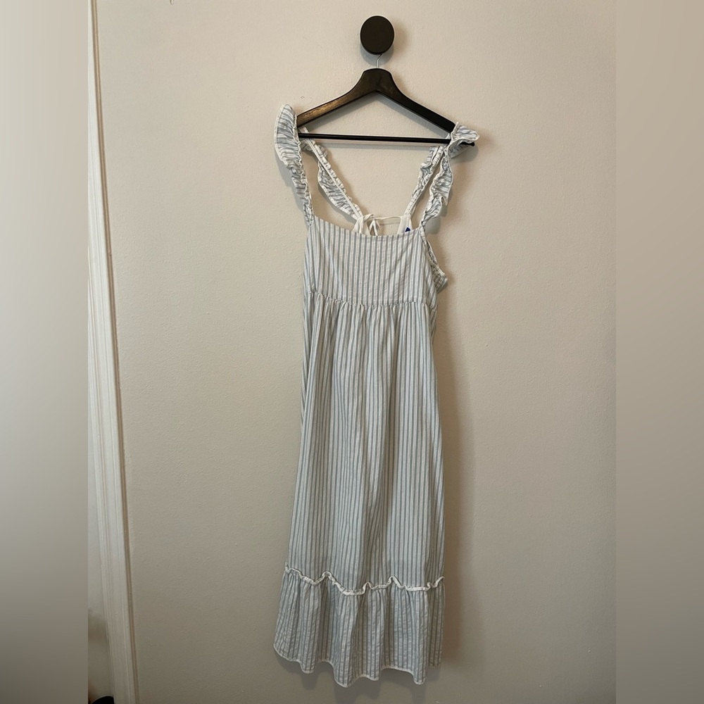Maisonette Maison Me Mara Ruffle Tie-Back Dress Light Blue Stripe Women’s Medium